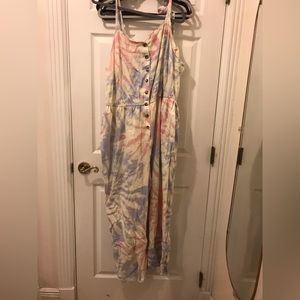 Modcloth tie dye jumpsuit/ overalls.